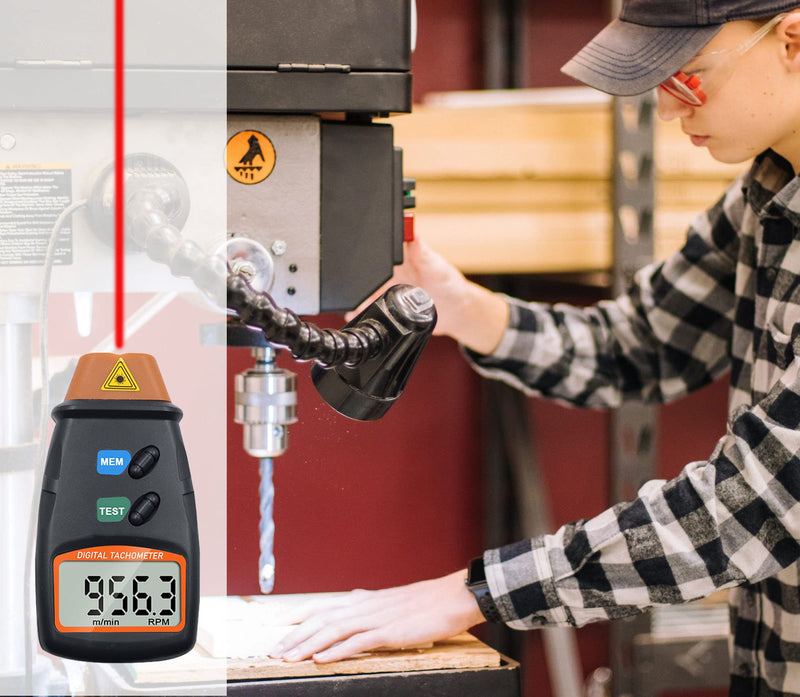 Mengshen Digital Tachometer Non-Contact Laser 2.5-99999RPM | Speedometer with reflective tape, speed meter, 9 V battery included