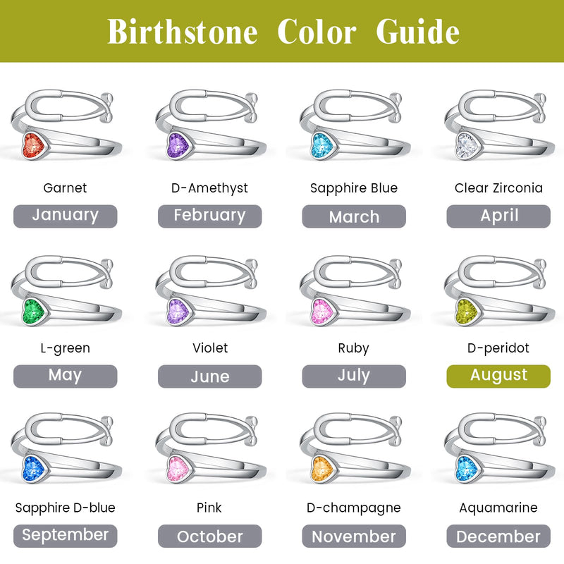 [Australia - AusPower] - Stethoscope Birthstone Rings for Women 925 Sterling Silver Adjustable Heartbeat Ring Nurse Doctor Jewelry Graduation Gifts for Medical Student August 
