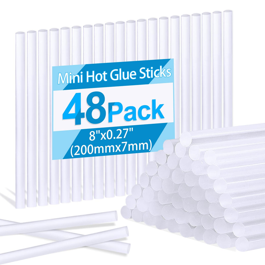 Phinus 48 Pack Mini Hot Glue Sticks, 8" Long x 0.27" Diameter Clear Glue Sticks for Glue Gun, EVA Clear Glue Gun Sticks, Hot Glue Gun Sticks for DIY Craft Sticky Projects & More