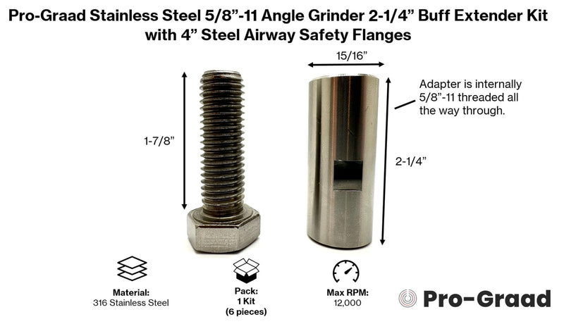 [Australia - AusPower] - Stainless Steel 5/8”-11 Angle Grinder Buff Extender Kit, Airway Buffing Polishing Wheel 2-1/4” Extension Shaft, Threaded Arbor Extension Adapter with 4” Steel Airway Safety Flanges 2-1/4" Angle Grinder Buff Extender Kit with 4" Airway Safety Flanges 
