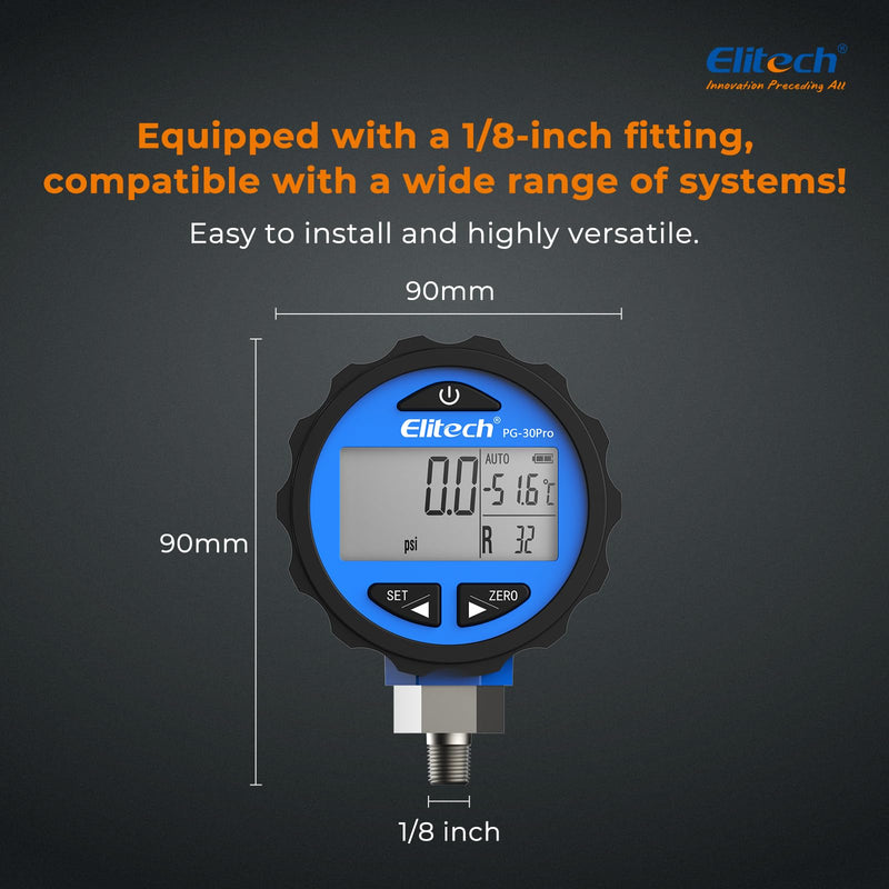 [Australia - AusPower] - Elitech PG-30Pro Blue Refrigeration HVAC Digital Pressure Gauge -14.5-500 PSI 1/8'' NPT 