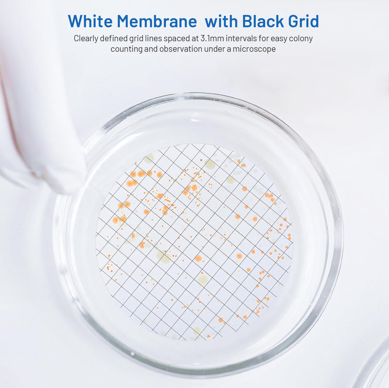 [Australia - AusPower] - MCE Membrane Filter, Sterile, 47mm, 0.45µm, Hydrophilic, Individually Wrapped, Black Grid, Pack of 100, Mixed Cellulose Esters Membrane Filters Paper Disc Filters 