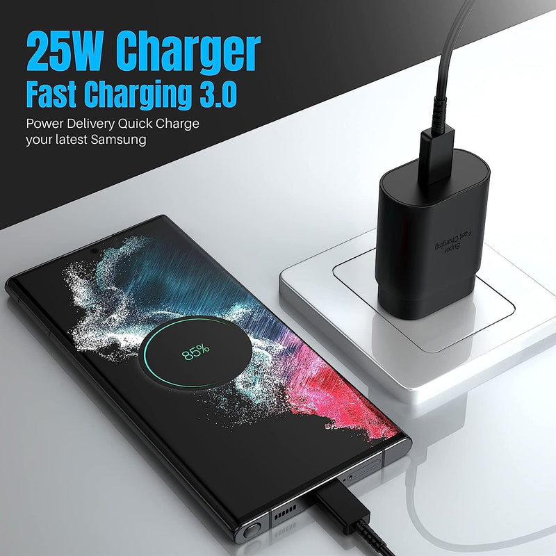 [Australia - AusPower] - Super Fast Charger 25 Watt, for Samsung Charger, USB C Charger Android Phone Type C Charging Cable Cord 6ft for Galaxy S24/S24 Plus/S24 Ultra/S23/S22/S21/S20/Note 20/Z Fold 3/4/5/Tablet/Watch-2Pack Black 6 FT 
