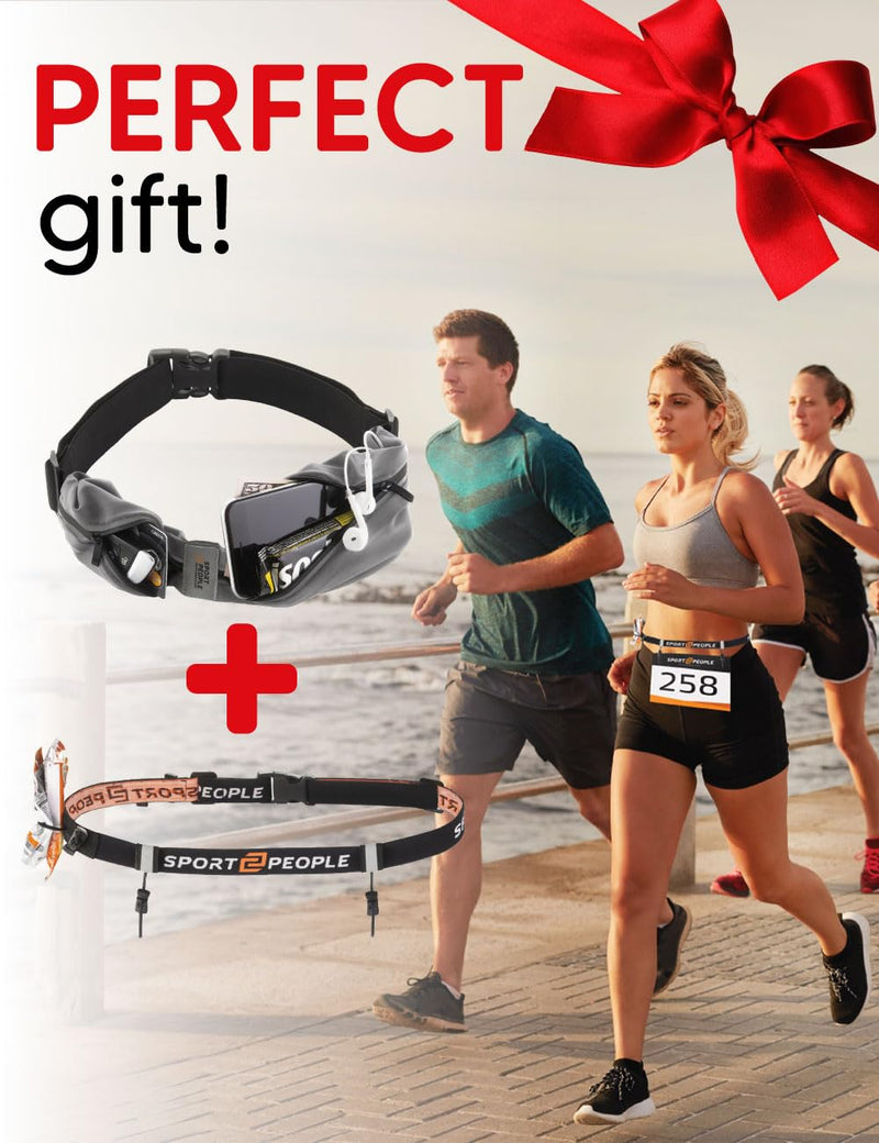 [Australia - AusPower] - Running Belt for Women and Men, Reflective Phone Holder, No Bounce Running Fanny Pack, Waist band, Fitness Storage Belt, Reflective Runners belt, Money belt (Grey Steel + Race belt Set) Grey Steel + Race belt Set 