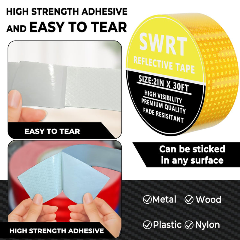 SWRT Reflective Tape 2 Inch x 30 Feet DOT-C2 Shining Star Fade Resistant Yellow Reflective Tape Outdoor Waterproof Strong Adhesive Safety Warning Tape Reflector Conspicuity Tape for Trailer Truck Bike 2IN x 30FT