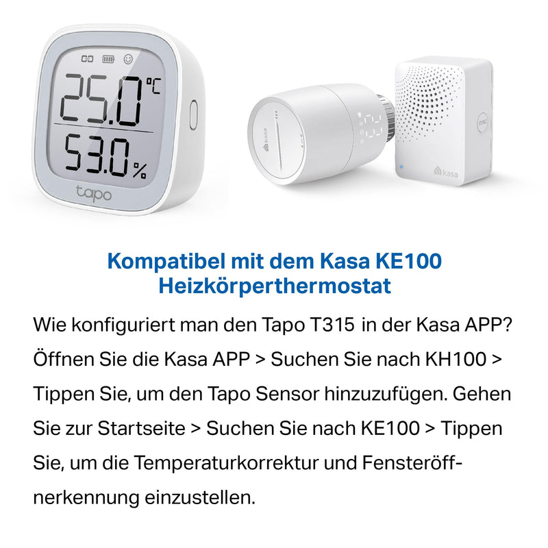TP-Link Tapo T315 Smart Home Temperature and Humidity Meter, Digital Thermo-Hygrometer Indoor Room Thermometer with 2.7 Inch E-Ink Display, High Precision Sensor, Hub Required White