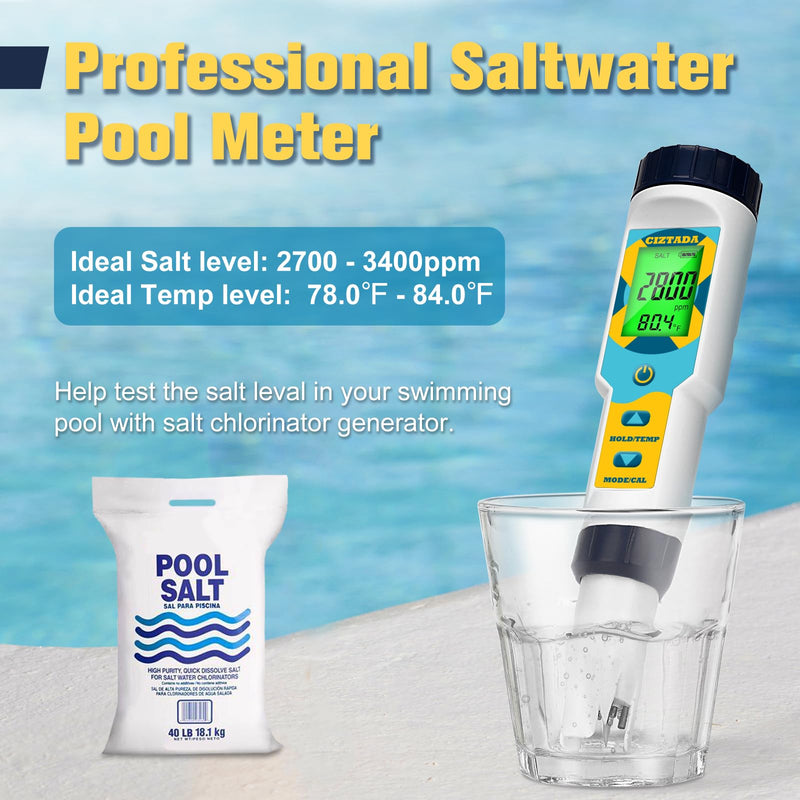 [Australia - AusPower] - Saltwater Pool Tester Free Chlorine Meter pH and Salinity Tester 7 in 1 Free Chlorine pH Salt ORP TDS EC Temp Meter Digital Pool Water Tester pH and Free Chlorine Meter for Pool Hot Tub Spa 7 in 1 Free Chlorine pH Salt ORP TDS EC Tester 