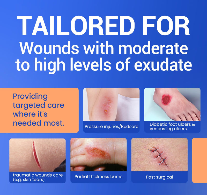 [Australia - AusPower] - Large Waterproof Bandages 2"X5" Silicone Foam Dressing for Sensitive Skin Wound Care, 10 Packs, Adhesive Cohesive Pad with Border for First Aid, Post Surgical and Trauma Care, Sore, Burn, Pressure 2"X5" (10 Packs) 