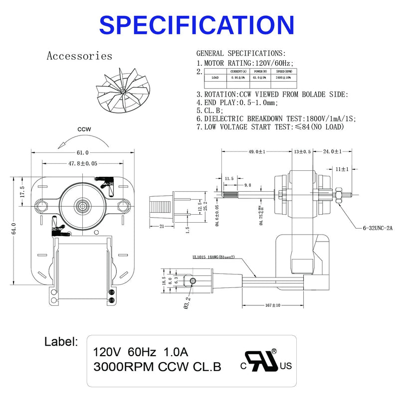 [Australia - AusPower] - BOJACK Bathroom Vent Fan Motor 120V 60Hz 1A Compatible with Nutone Broan,663, 668, 662,688,659 
