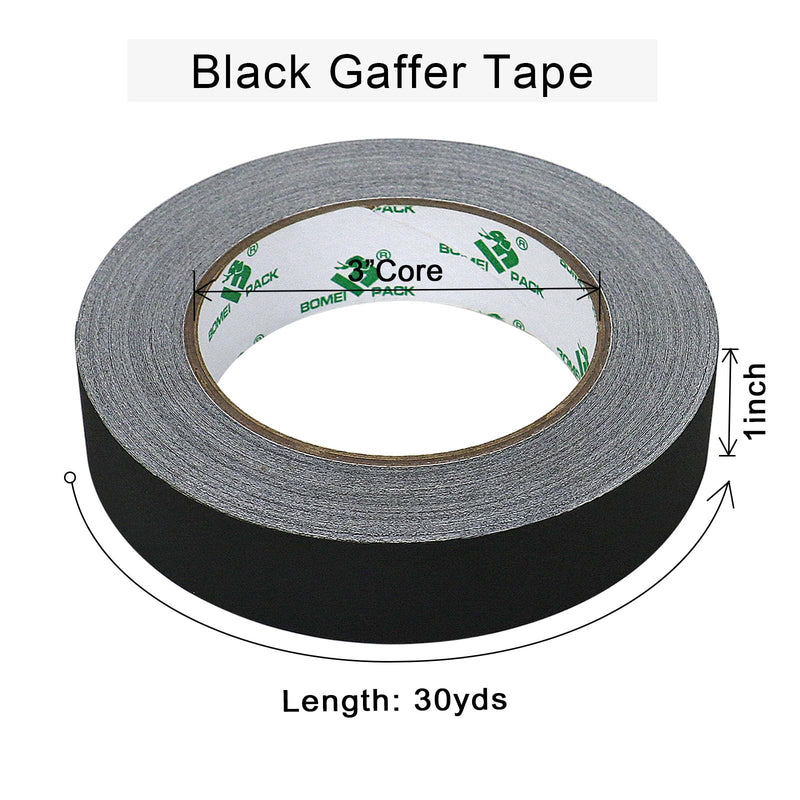 [Australia - AusPower] - BOMEI PACK Black Gaffer Tape, Matte Non-Reflective, 1inch x 30yds No Residue Hand Tear Self-Adhesive Gaffer Tape for Labeling, Cable, Stage, Photography, Painters and Duct Repair, 1 Pack 