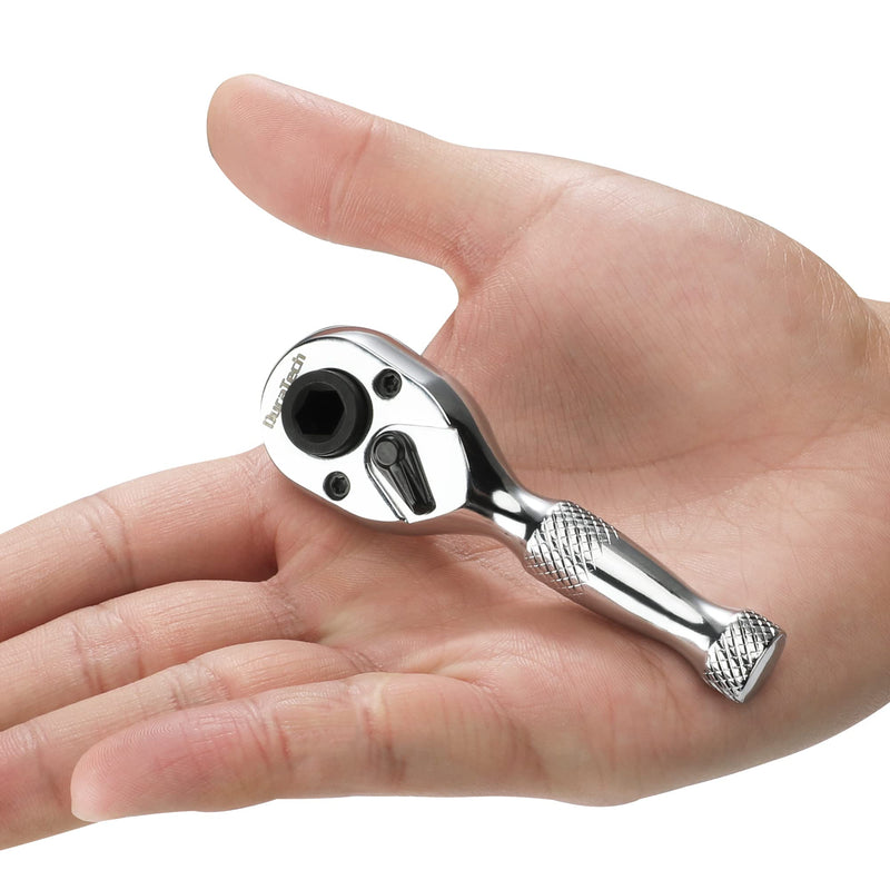 [Australia - AusPower] - DURATECH 1/4-Inch Stubby Ratchet Wrench, Socket&Bit Driver, 72-Tooth, Chrome Alloy Made, Chrome Plated Finish 1/4" Dual Head Ratchet 