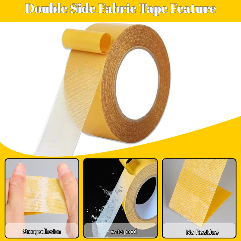 Double Sided Fabric Tape Heavy Duty Mounting Tape 1" x 33FT Resistente Clear Super Sticky Body Tape with Fiberglass Mesh High Tack Strong Adhesive for Fashion Clothes Carpet Arts 1 in x 33 ft