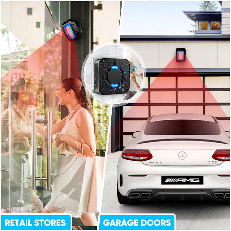 [Australia - AusPower] - Wireless Motion Sensor LED Light - Motion Detector Alarm Chimes Door Sensor with 500 FT Range Security Alert Monitor System for Home, Business, Store, Office, School A 1 Receiver+2 Sensors 