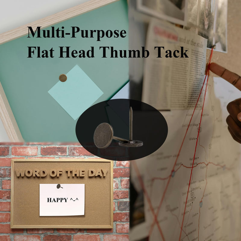 [Australia - AusPower] - 100pcs Upholstery Thumb Tacks for Wall, 7/16 Inch Heavy Duty Flat Head Push Pins, Decorative Long Wall Tacks Nails for Office Home Furniture Decor Fabric Wooden Photo, Bronze 