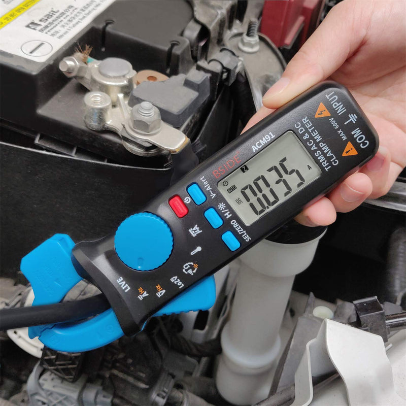 [Australia - AusPower] - BSIDE DC Amp Clamp Meter 1mA Current True RMS Auto-Ranging 6000 Counts Digital Ammeter Hz Temperature Capacitance Live Check V-Alert Low Impedance Voltage Tester with Back Clip Blue 