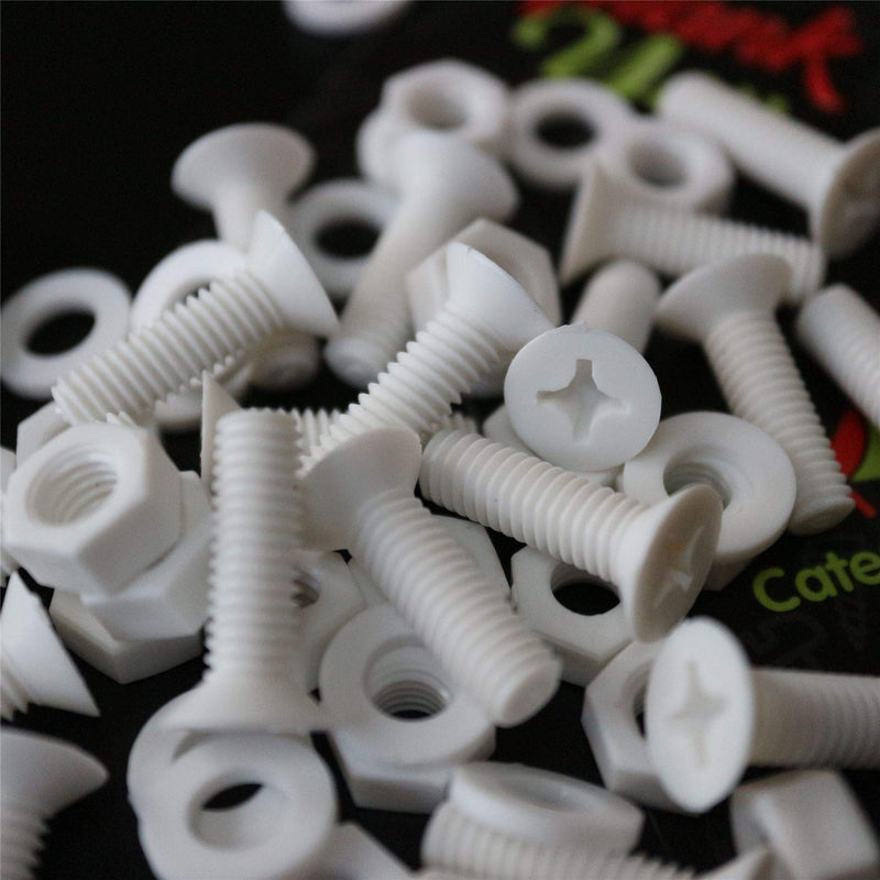 [Australia - AusPower] - 20 x White Countersunk Screws Polypropylene (PP) Plastic Nuts and Bolts, Washers, M6 x 20mm, Anti-Corrosion, Chemical Resistant, (15/64 x 25/32 in) 