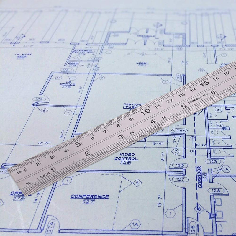 3 pieces stainless steel metal ruler, 15 cm/20 cm/30 cm | Precision double scale edge steel ruler for engineering, teaching and office