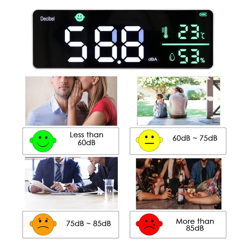[Australia - AusPower] - Decibel Meter, Wall Hanging Sound Level Meter, Noise Decibel Meter, 3 in 1 Noise Temperature Humidity Meter, 30 to 130dB Range, with 11in Large LED Display Screen, for Classroom 