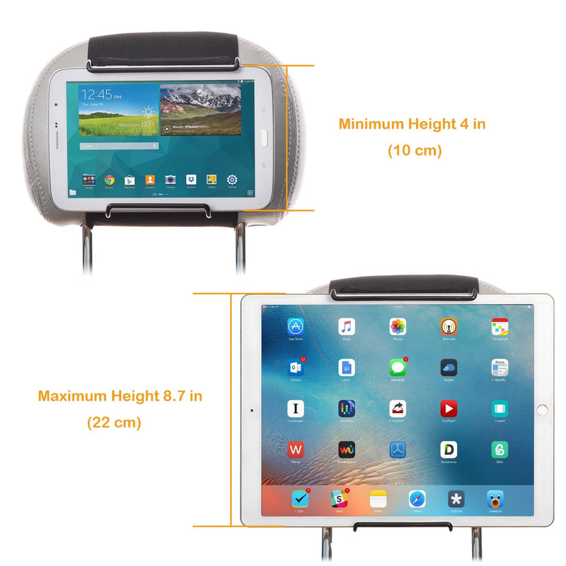 Universal Car Headrest Mount Holder with Angle-Adjustable Clamp - for Use with iPads, Galaxy Tablets and More