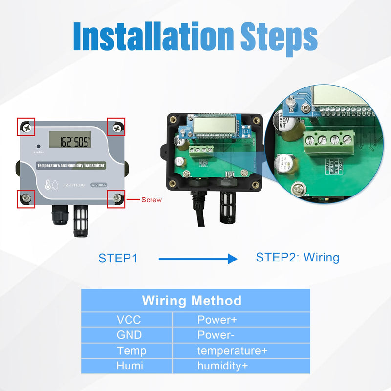 [Australia - AusPower] - 4-20mA Temperature Humidity Transmitter,Digital Analog Temperature Transmitter Industrial Temp Humidity Sensor Collector Wall Mounted, Temp Probe Monitor for Greenhouse Environment Test Grow THT03C 4-20mA Output 
