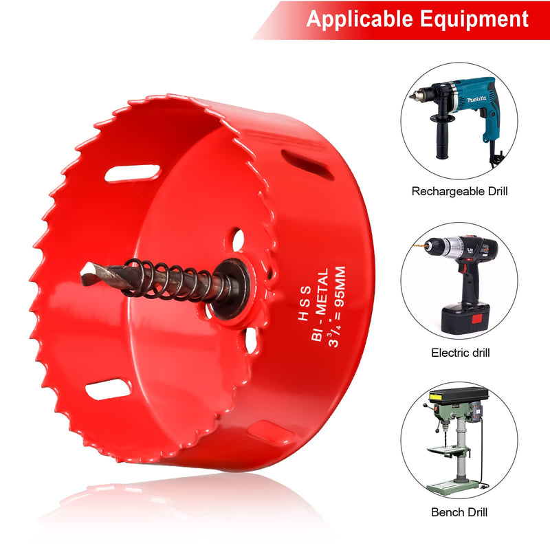 [Australia - AusPower] - Hole Saw 3 3/4” (95mm) for Wood and Plastic, HSS Bi-Metal Hole Cutter Core Drill Bit for Drywall, PVC Boards, Fiberglass and Vent Pipes Red 3-3/4"(95mm) 