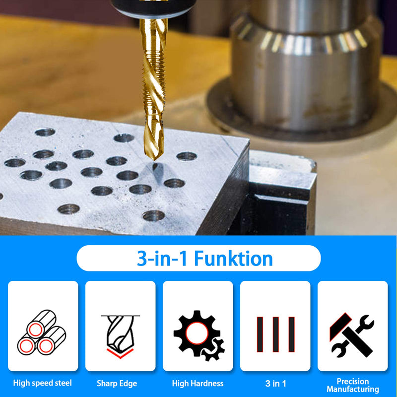 6-pc 1/4-20NC Combination Drill Tap Bit Set SAE, 1/4" UNC-20 Thread Size, Titanium Coated High-Speed Steel, Ideal for Drilling and Threading in Soft Metal Wood and Plastic, 1/4 Hex Shank 6 Pcs 1/4-20NC