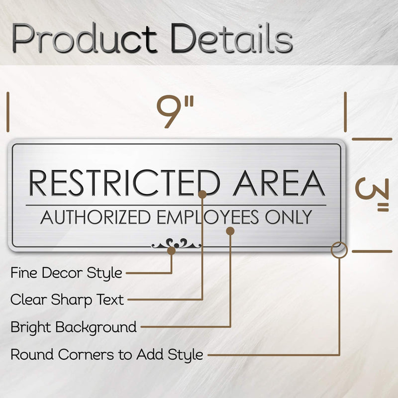 Restricted Area Authorized Employees Only Sign, Brushed Silver, Engraved, 3" x 9", Fade Resistance, Indoor/Outdoor Use, USA MADE By My Sign Center