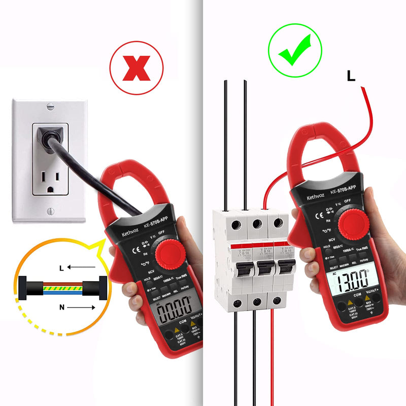 [Australia - AusPower] - Bluetooth Clamp Meter Clamp Meter, Kethvoz Anto Range True-RMS Current Clamp NCV Voltmeter 570S-APP Measure AC/DC Voltage Current, Continuity Resistance Capacity Temperature 1000A Bluetooth Clamp Meter 570SAPP 
