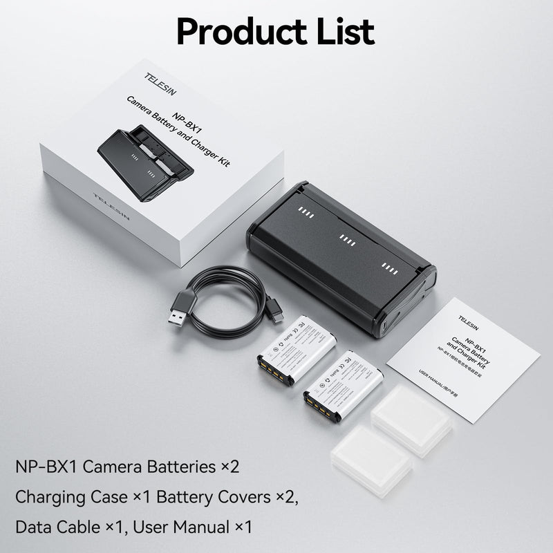 [Australia - AusPower] - TELESIN 2 Pack NP-BX1 Battery and 3-Channel Battery Charger for Sony NP-BX1/M8, ZV-1, ZV-1 II, Cyber-Shot DSC-HX80, HX90V, HX95, HX99, RX1, RX1R II, RX100 (II/III/IV/V/VA/VI/VII), FDR-X3000, HDR-AS50 