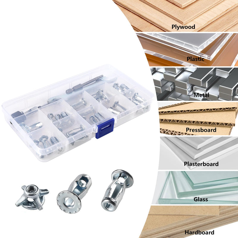 [Australia - AusPower] - M4 Jack Nuts with Installation Tool Threaded Insert Petal Nuts Expansion Nutserts Hollow Wall Anchors for Thin Soft Wall Plastic Polywood Pressboard Hardboard 