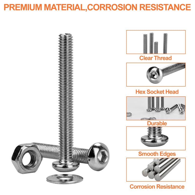 [Australia - AusPower] - 420pcs M3 Screw Kit, Premium M3 Button Head Socket Cap Screw Assortment with Nuts and Washers, M3 x 6mm /8mm /10mm /12mm /16mm /20mm /25mm (Silver) 