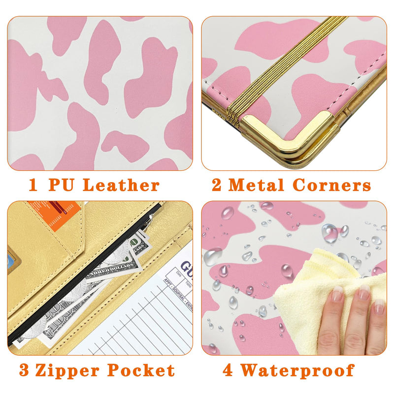 [Australia - AusPower] - Server Book, Painted Server Books for Waitress, Durable Leather Waitess Book with Zipper Pocket,Server Manual Checkbook Fits Server Apron 5in*8in Cow-Pink 