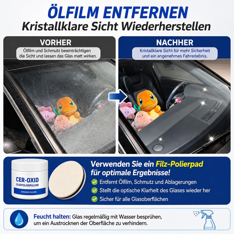 (200g) 99% Cerium Oxide Glass Powder (1-3µm) - Removes Oil Films, Water Stains, Swirl Marks, Wiper Strips, Fine Scratches and Thoroughly Cleans Glass Surfaces