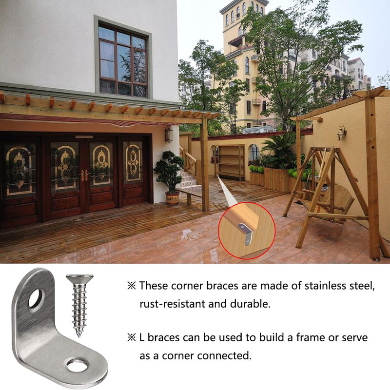 [Australia - AusPower] - 20 PCS Corner Braces 25mm x 25mm Stainless Steel 90 Degree Joints Right Angle Bracket L Shaped Corner Brackets Fastener for Wood Furniture, Screws Included 25*25mm/ 1in 20 