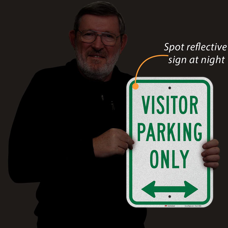 SmartSign - K-8570-EG-12x18 Visitor Parking Only Sign With Bidirectional Arrow By | 12" x 18" 3M Engineer Grade Reflective Aluminum Green on White