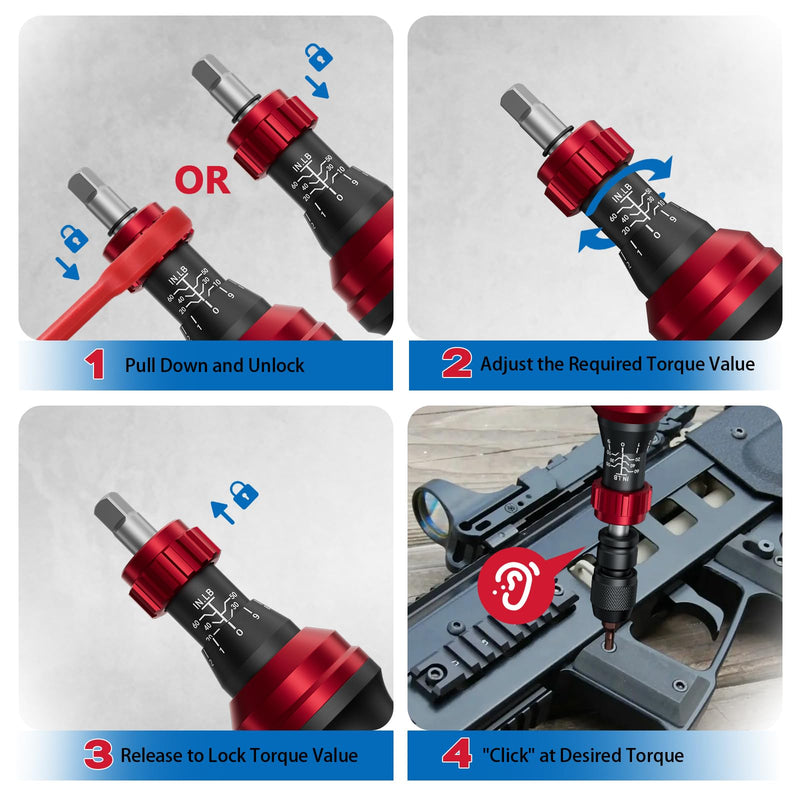 SUERCUP 1/4" Torque Screwdriver (10-60 in-lb), 36 PCS Set for Gunsmithing | Torque Wrench Screwdriver with T-bar, Hex, Torx, and Phillips S2 Bits, for Scope and Bike Mounting, precision instruments
