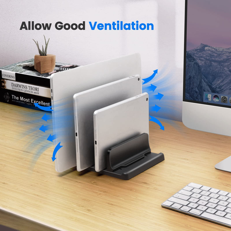 [Australia - AusPower] - Vaydeer 3-Slot Vertical Laptop Stand Made of Premium ABS Plastics 5 in 1 Design Space-Saving Adjustable Desk Organizer for All MacBook/Chromebook/Surface Three Slot Black 