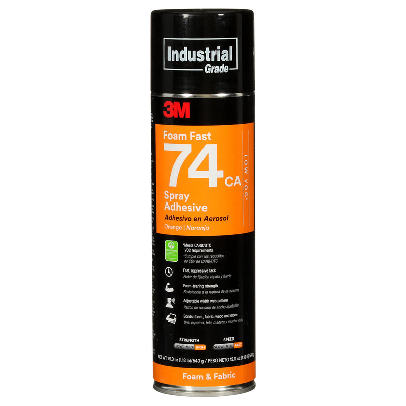 3M Foam Fast 74 CA Spray Adhesive Low VOC <25%, Orange, Net Wt 19.0 oz Foam Fast 74 CA - Low VOC <25%