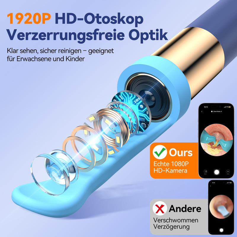 Ear Wax Remover Otoscope: 1920P HD WiFi Flexible Ear Cleaner with Camera - 2025 New 360° Wide Angle Ear Cleaner with Light for Ears/Nose/Neck Examinations Otoscope for Adults Children