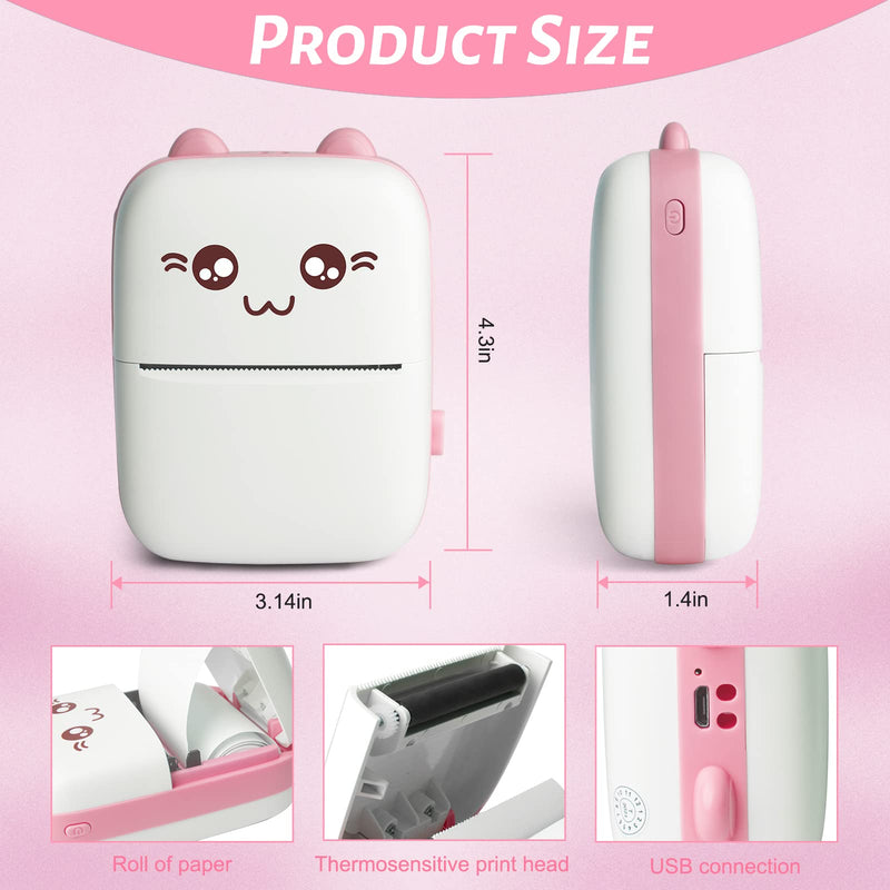 [Australia - AusPower] - Mini Pocket Printer, Gifts for kids, Portable Thermal Printer for Pictures/Retro-Style Photos/Receipts/Notes/Lists/Label/ Memo/QR Codes, Bluetooth Wireless Smart Printer with Android or iOS APP (PINK) pink 