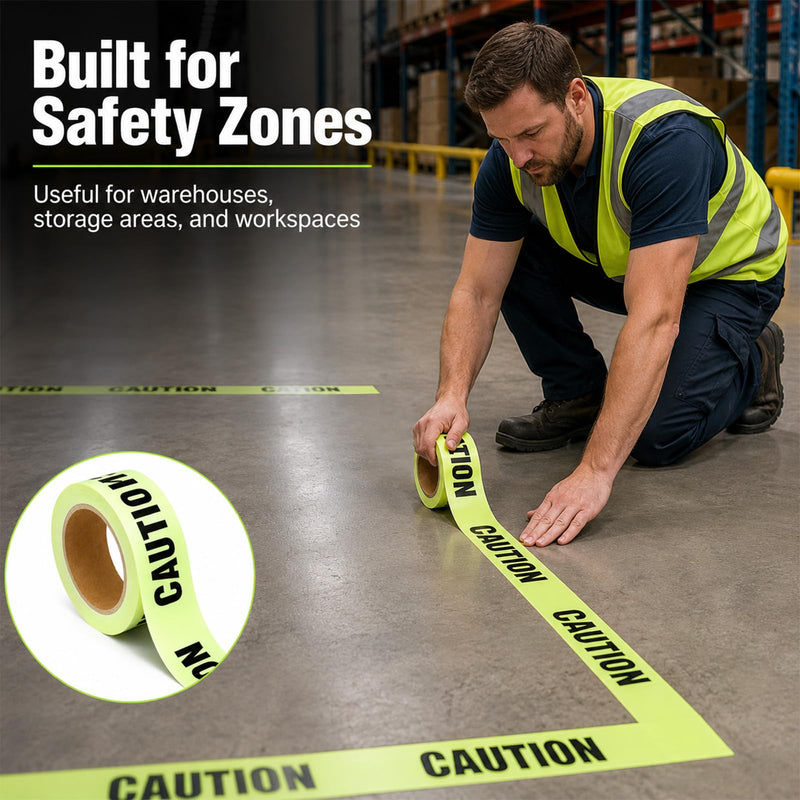 Glow in The Dark Tape Caution Tape Roll 2inx32.8ft Crime Scene Construction Warning Glow Tapes Indoor Outdoor Barricade Safety Night Decor Glows in The Dark Stairs Walls Exit Door Danger Areas (Black) Black