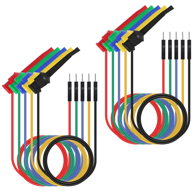[Australia - AusPower] - 10PCS Test Hook Clips to Breadboard Male Jumper Wires Soft Flexible Silicone Test Leads for Electrical Testing, Multimeters, Microbit, LED Strips, Arduino, Breadboard, 27.5CM 22AWG 