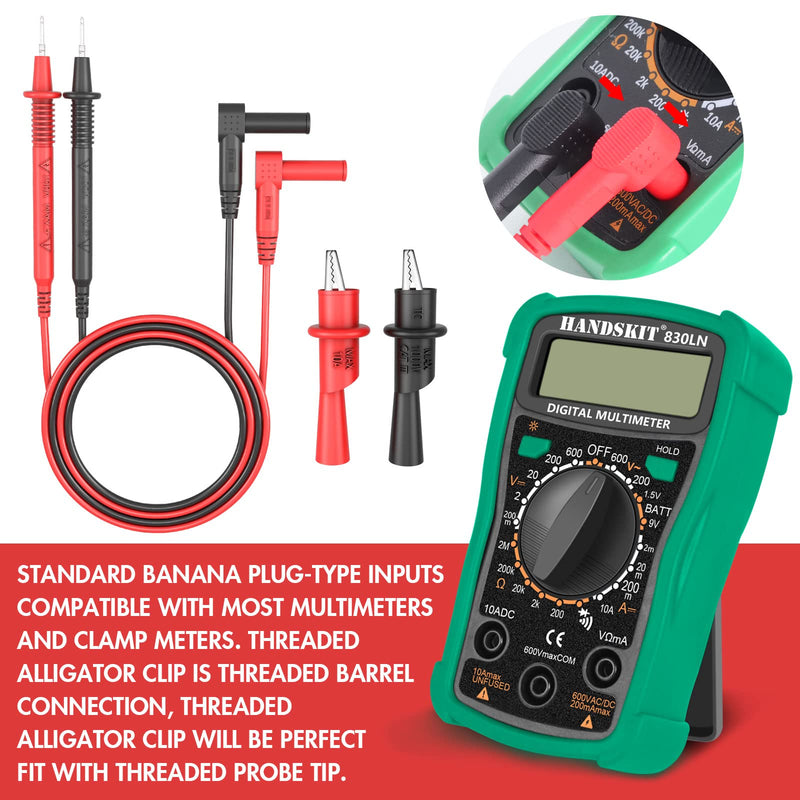 [Australia - AusPower] - Test Leads Set Multimeter Leads and Alligator Clips, Insulated Test Leads CAT III 1000V with Threaded Alligator Clips, 4mm Test Leads Threaded Probes Tip Red 