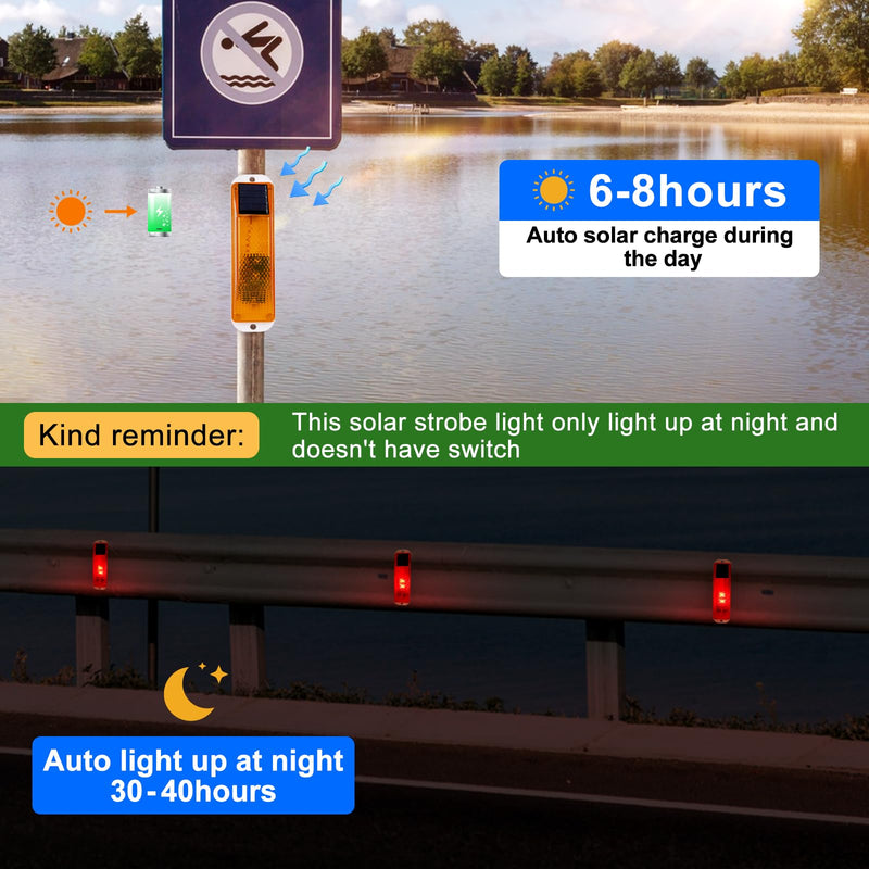[Australia - AusPower] - Aolyty Solar Warning Lights, Bright Solar Strobe Lamp Strong Magnetic Base, Waterproof LED Beacon Safety Light Outdoor 4 Pack for Vehicle, Construction Site, Barricade, Driveway, Dock (Red) Red 