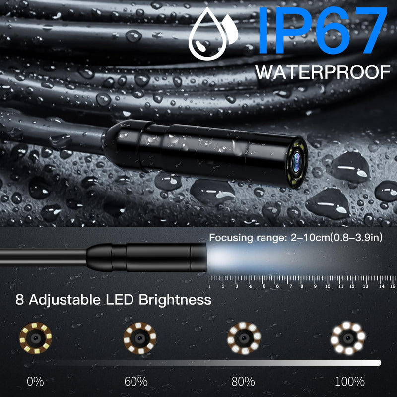 [Australia - AusPower] - Endoscope Camera with Light - 4.3" LCD Screen Inspection Camera | IP67 Waterproof Borescope with 8 Adjustable LED Lights | HD 1080P Endoscope Camera with 16.5ft Semi-Rigid Cord Gadgets for Men Black 