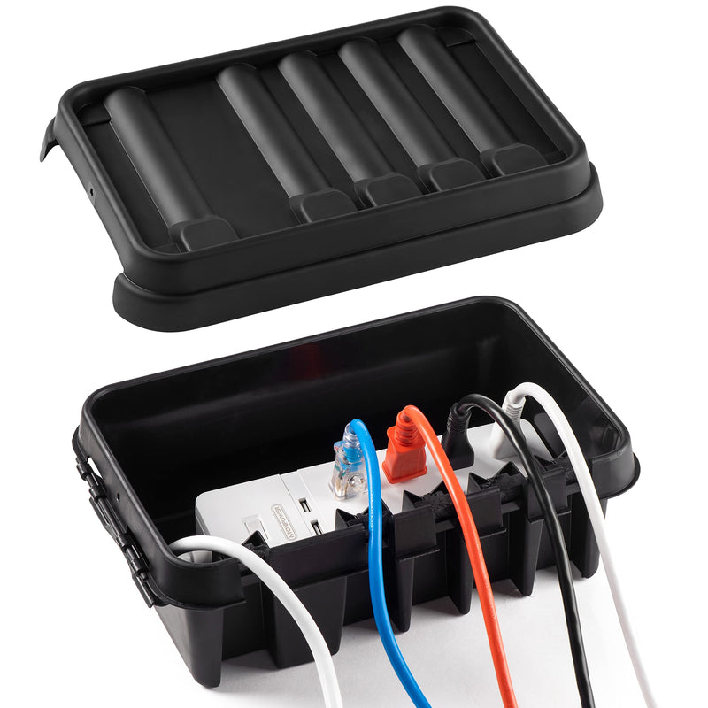 [Australia - AusPower] - SockitBox  The Original Weatherproof Connection Box  Indoor & Outdoor Electrical Power Cord Enclosure for Timers, Extension Cables, Transformers, Power Strips, Lights, Tools & More  Medium  Black 