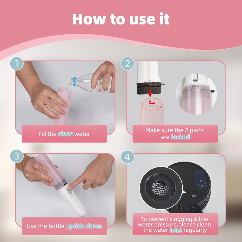 Hibbent Portable Bidet for Travel, High Pressure Handheld Electric Sprayer, Rechargeable Travel Bidet for Women & Men, Personal Hygiene Cleaning, Soothing Postpartum Care, Pink 1