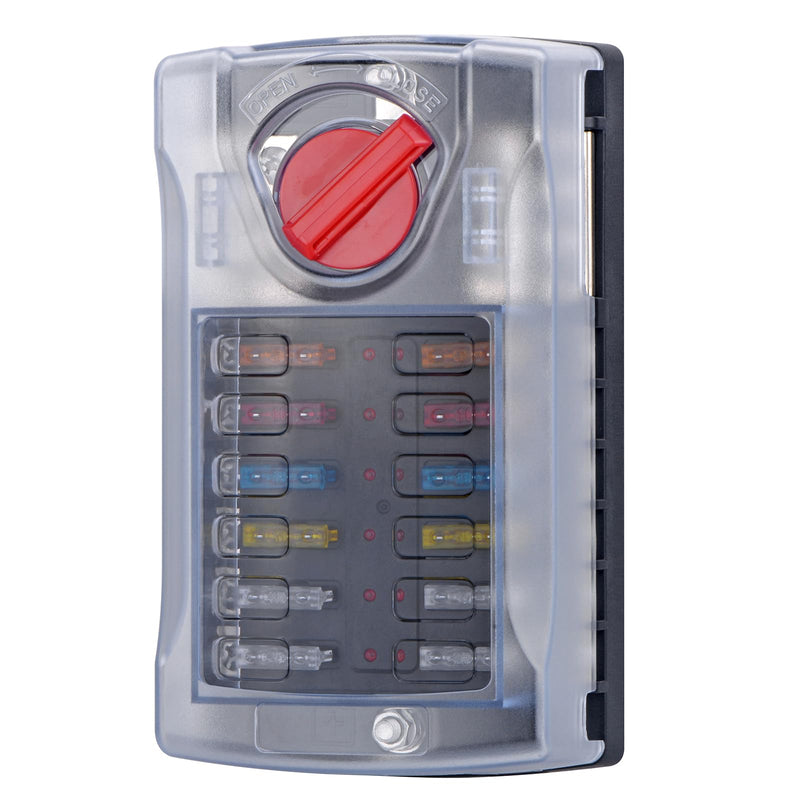 [Australia - AusPower] - 12 Volt Fuse Block, Waterproof Boat Fuse Panel with LED Warning Indicator Damp-Proof Cover, 12 Circuits with Negative Bus Fuse Box for Car Marine RV Truck Block DC 12-24V 