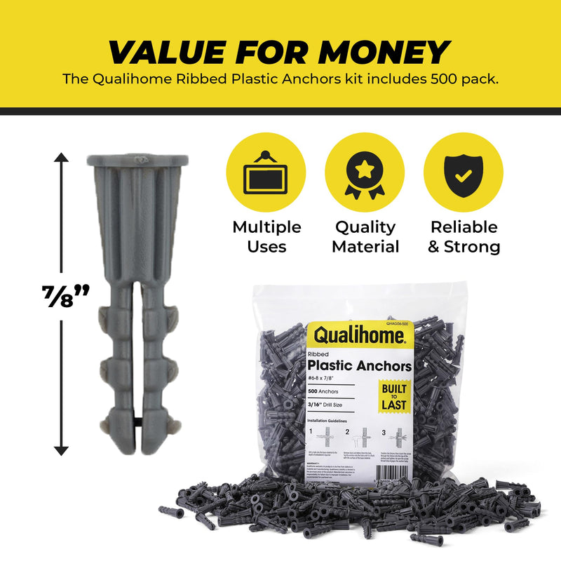 [Australia - AusPower] - Premium Quality Ribbed Plastic Anchors, Bulk Pack (#6-8 x 7/8") #6-8 x 7/8" 