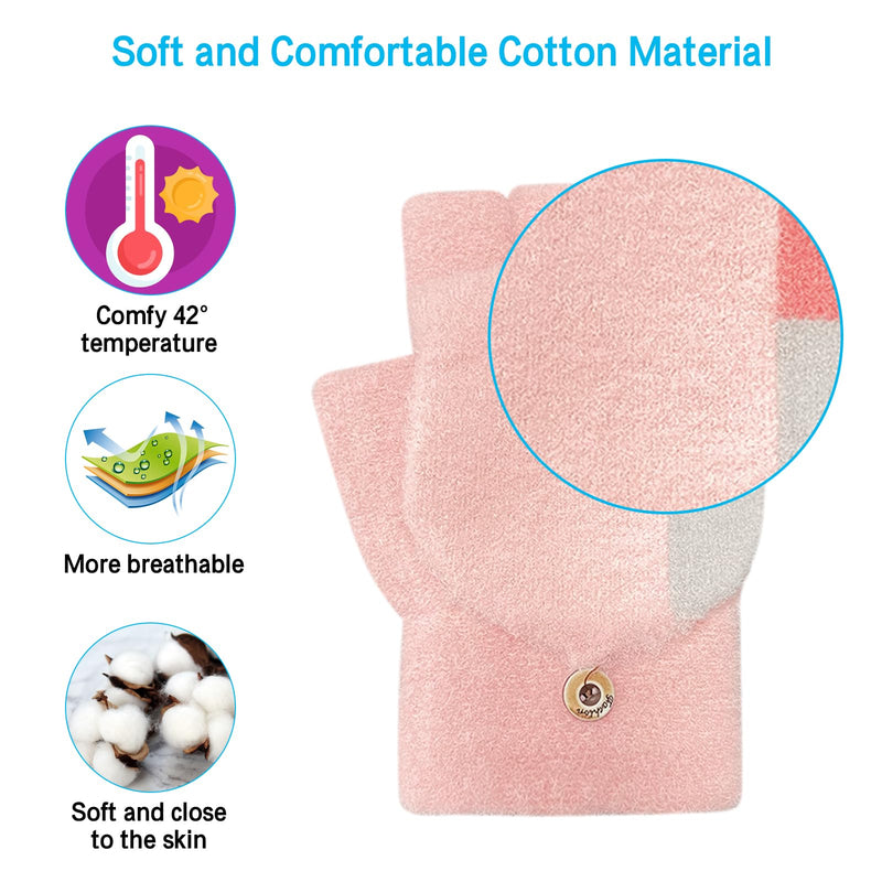 [Australia - AusPower] - Women's & Men's USB Heated Gloves Mitten Full & Half Fingerless Winter Hands Warmer Laptop Gloves Colorful Pink 